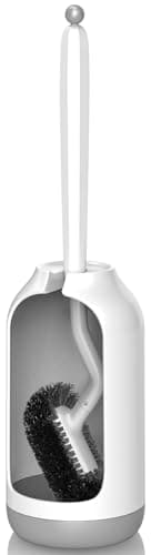 HAMITOR Toilet Bowl Brush Holder Set: Curved Bristle for Deep Cleaning