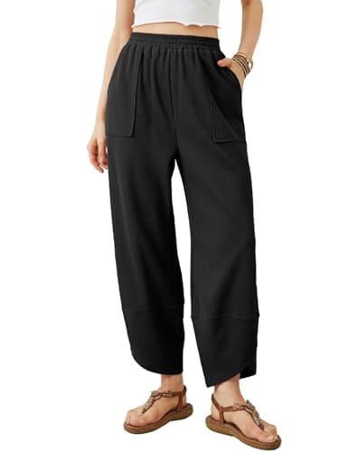 Xiaoxuemeng Womens Baggy Wide Leg Pants Casual Elastic Waisted Palazzo Harem Pants with Pockets(Black-M)