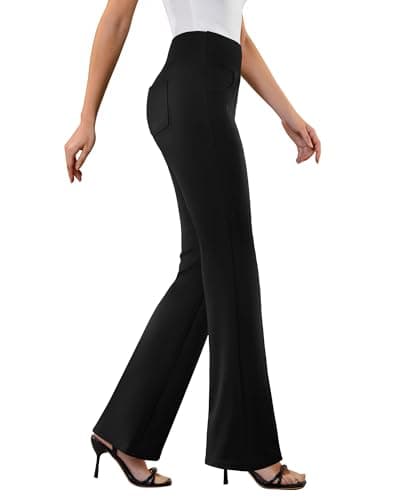 DLOODA Womens Dress Pants Stretchy Work Pants Flare Slacks with 4 Pockets | Business Casual Office Trousers, Pull On Bootcut Pant, Comfortable High Waist Trouser, Flattering Fit Casual Outfits
