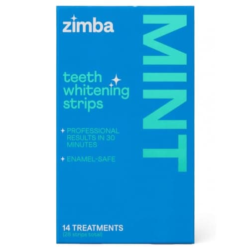 Zimba Teeth Whitening Strips Vegan Whitening Strip Enamel Safe Teeth Whitening Hydrogen Peroxide Teeth Whitener for Coffee, Wine, Tobacco, and Other Stains, 28 Strips (14 Day Treatment), Mint