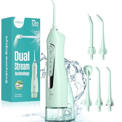 COSLUS ADA Accepted C20 Water Dental Flosser Pick, Professional Set Green | 300ML Larger Tank, Portable Rechargeable Dental Oral Irrigator for Orthodontic & Sensitive Gums, Cordless for Travel, Family