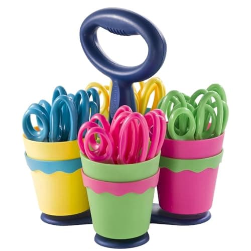 Westcott School Scissor Caddy and 5-Inch Blunt Safety Scissors for Kids, Back to School, Classroom Supplies, Assorted, 24 Pack (14756)