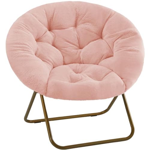 DUMOS Faux Fur Saucer Chair, Living Room Folding Lounge Chair