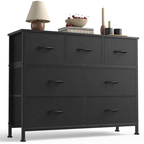 Sweetcrispy 7 Drawer Fabric Dresser for Bedroom Storage with Bins, Black
