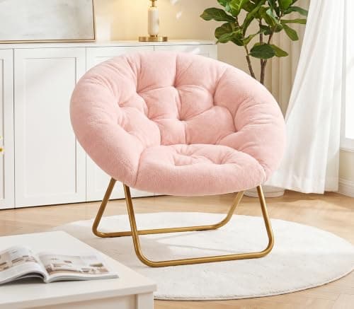 Cozy Saucer Chair, Padded Round Moon Lounge Chair for Bedroom Living Room