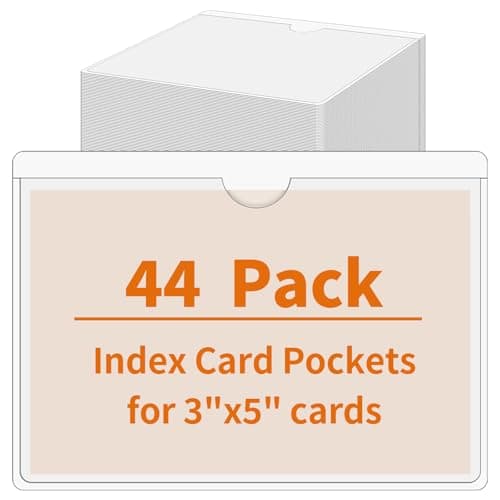 44 Pcs Storage Bin Labels, 3×5 in Index Card Holder, Clear Adhesive Pockets | Strong Adhesive, Waterproof & Clear, Removable with No Residue, for Tote Bin Box Drawer, Library Classroom Organization