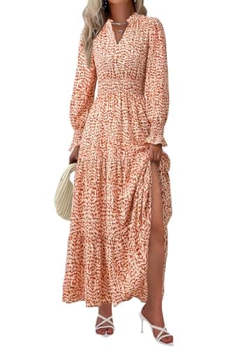 PRETTYGARDEN Women's Floral Maxi Dress Fall A Line Wedding Guest Dresses | Print Boho Dress, Long Sleeve, V Neck, Fit & Flare, Smocked Waist, Casual Long Flowy, Elegant Classy, Holiday Party Outfits