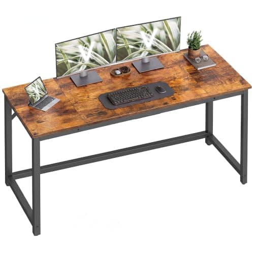 VASAGLE Computer Desk, Steel Frame Gaming Desk for Home Office, 55.1 Inch | Office Desk, Gaming Table For Study, Work, Gaming, Writing, Bedroom, Living Room, Rustic Brown ULWD214K101