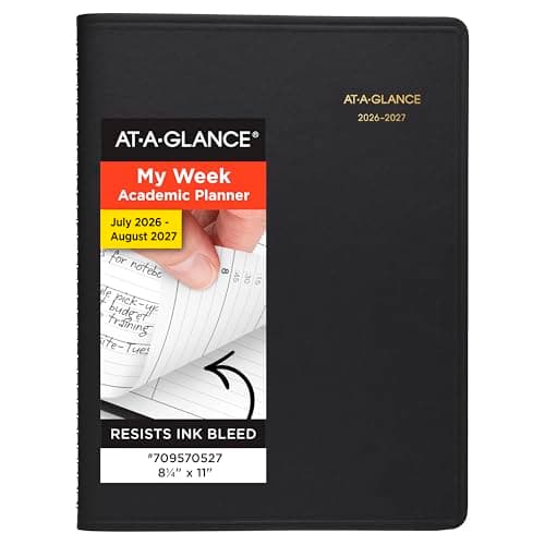 AT-A-GLANCE Planner 2026-2027 Weekly Academic 14-Month July-August, Quarter-Hourly Appointment Book, 8-1/4" x 11", Black (7095705)
