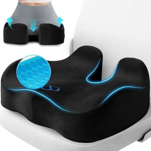 CushyOasis Seat Cushion, Gel Memory Foam Office Chair Cushions, Black | Anti-Slip Back & Removable Cover, Ergonomic Tailbone Support Seat Cushion, Memory Foam Seat Cushion for Office