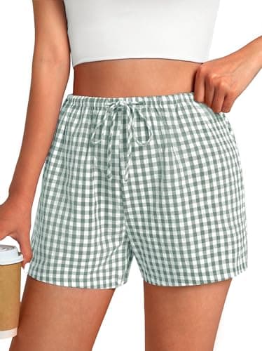GKBK Boxer Shorts for Women Gingham Pajama 2026 Summer Spring Casual Lounge Sleep Plaid Checkered Shorts Y2K Beach Bottoms Green White Plaid M