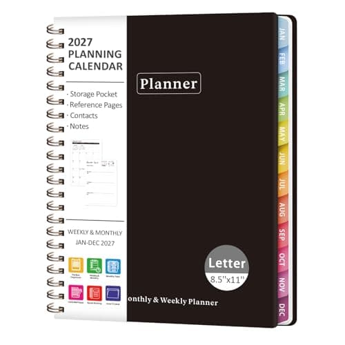 2027 Planner, Weekly and Monthly Calendar Planner Book | 8.5''x11'', January 2027 - December 2027, Hardcover, Spiral, Inner Pocket, Home School and Office Supplies, New Year Planning
