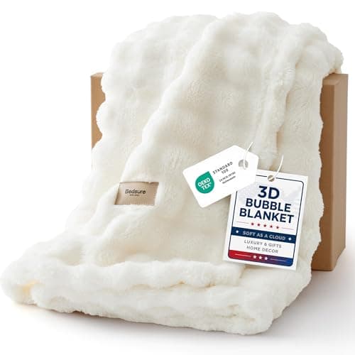 Bedsure 3D Cloud Bubble Blanket, Soft Cozy Throw, Off White, 50"×60"