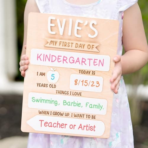 First & Last Day of School Board - Personalized Name Sign Reusable - for 1st Day of Kindergarten, Preschool Wooden Chalkboard Back to School Gifts Photo Prop - 12 x 10 Inch