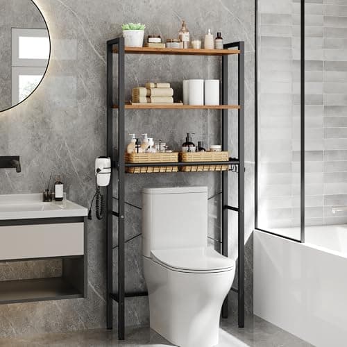 VASAGLE 3-Tier Over the Toilet Storage, Adjustable Shelves, Basket, 63''H