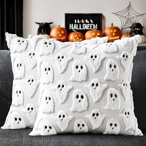 MIULEE White Halloween Pillow Covers Cute Ghost Decor Set of 2 18x18