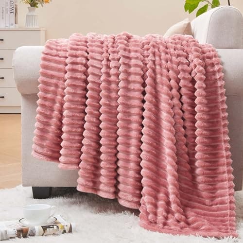 BEDELITE 3D Ribbed Jacquard Pink Fleece Throw Blanket for Couch, 50x60 Inch | Soft Warm Decorative Fluffy Blanket, Cozy Plush Lightweight Fuzzy Throw Blanket for Bed Sofa Home Room Decor, Gift for Women