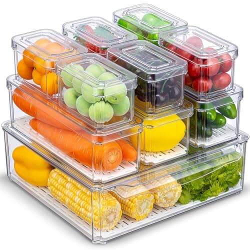 10-Pack Clear Fridge Organizer Bins with Lids