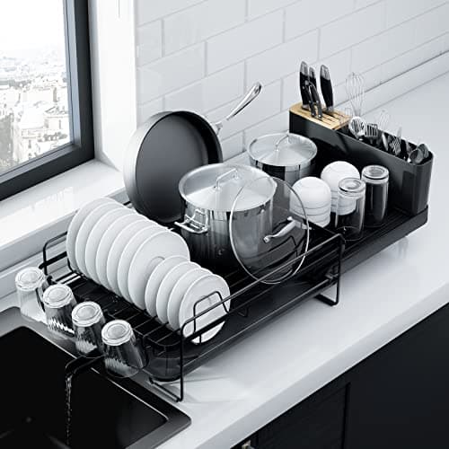 Kitsure Extendable Dish Drying Rack, 19.2"-26.7" L x 12.9" W, Black