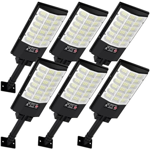 6 Pack Outdoor Solar Lights for Yard, Solar Motion Lights Outdoor Waterproof, 6500K LED Solar Garden Lights Dusk to Dawn, Commercial Solar Street Lights Outdoor for Outside Parking Lot