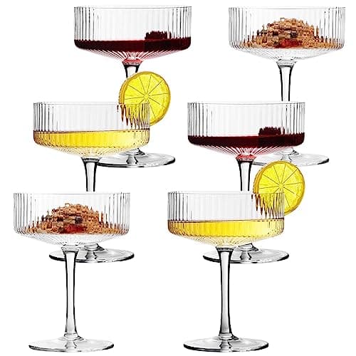 6 Pcs Ribbed Coupe Cocktail Glasses