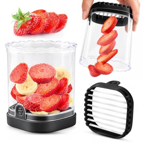 Creative Strawberry Slicer, Detachable Cutter with Push Plate (Black)