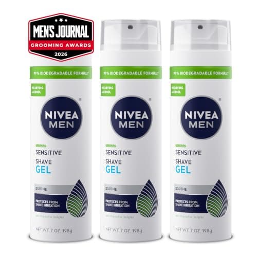 NIVEA MEN Sensitive Shave Gel, No Drying Alcohol, Mulitpack, 3 x 7 OZ
