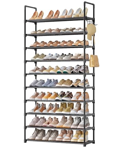 Kitsure 10 Tier Shoe Rack, Tall Shoe Organizer, 32.2" Wide, Black