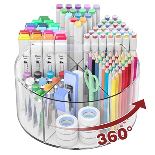 Absonic 250pcs Acrylic Pencil Holder Marker Organizer, Back to School 360-Degree Rotating Pen Holder, Crayon Organizers for Kids Pencil Organizer Caddy Art Supply Lazy Susan Organizer for Desk Office