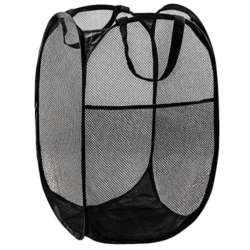 Pop Up Laundry Hamper, 70L Collapsible Mesh Basket with Side Pocket, Black