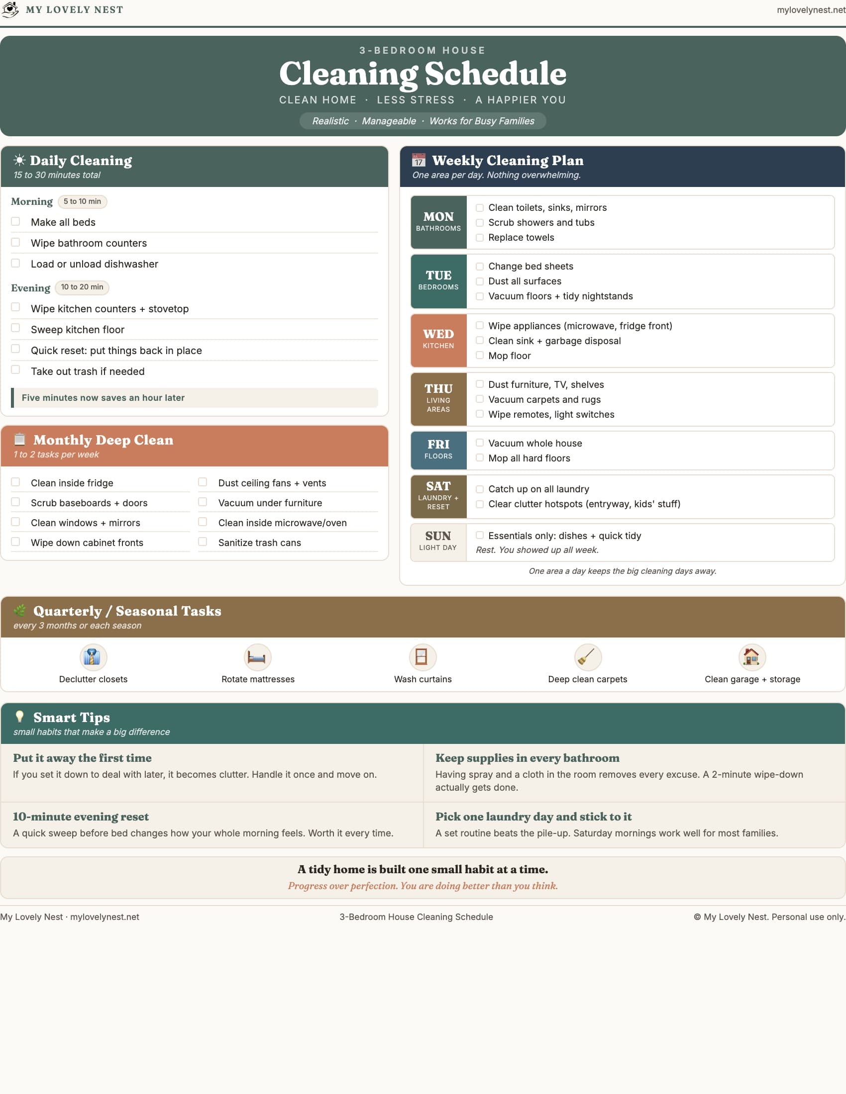 3-Bedroom House Cleaning Schedule printable preview