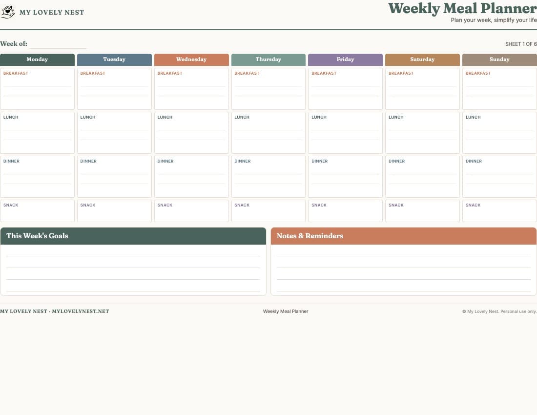 Weekly Meal Planner printable preview