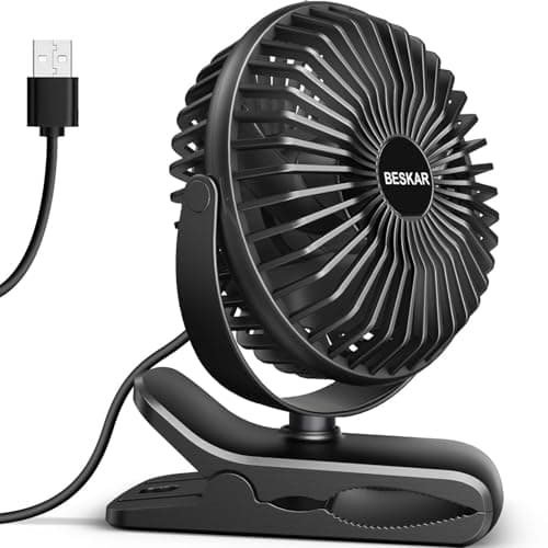 BESKAR USB Clip on Fan, Portable Small Desk Fan with Cord Powered