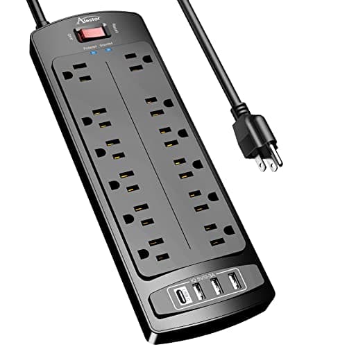 ALESTOR 6 Ft Surge Protector Power Strip with 12 Outlets and 4 USB Ports