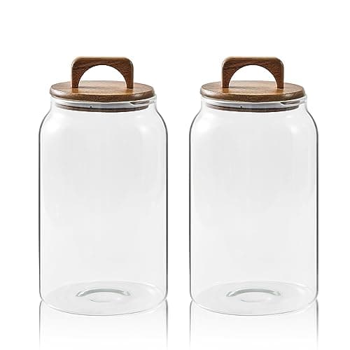 Sweejar Large Glass Candy Jars with Wooden Lids, 1 Gallon Glass Jar with Lid, Sugar/Flour Storage Containers, Big Glass Canisters with Airtight Lid, 2 Pack