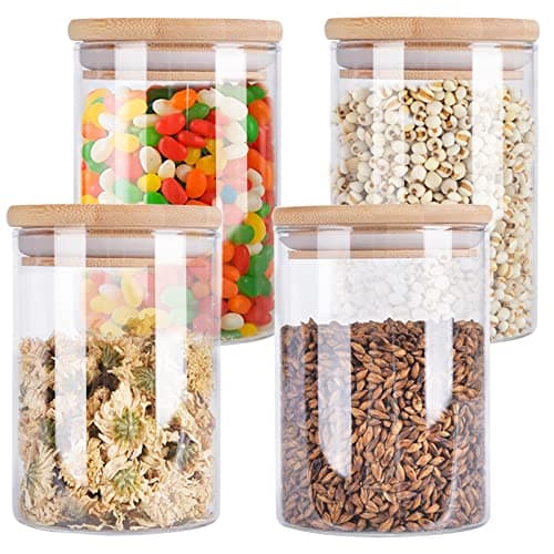 4 Pack Glass Storage Jars with Airtight Bamboo Lid