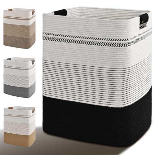 Tall Laundry/Pantry Basket with Leather Handles